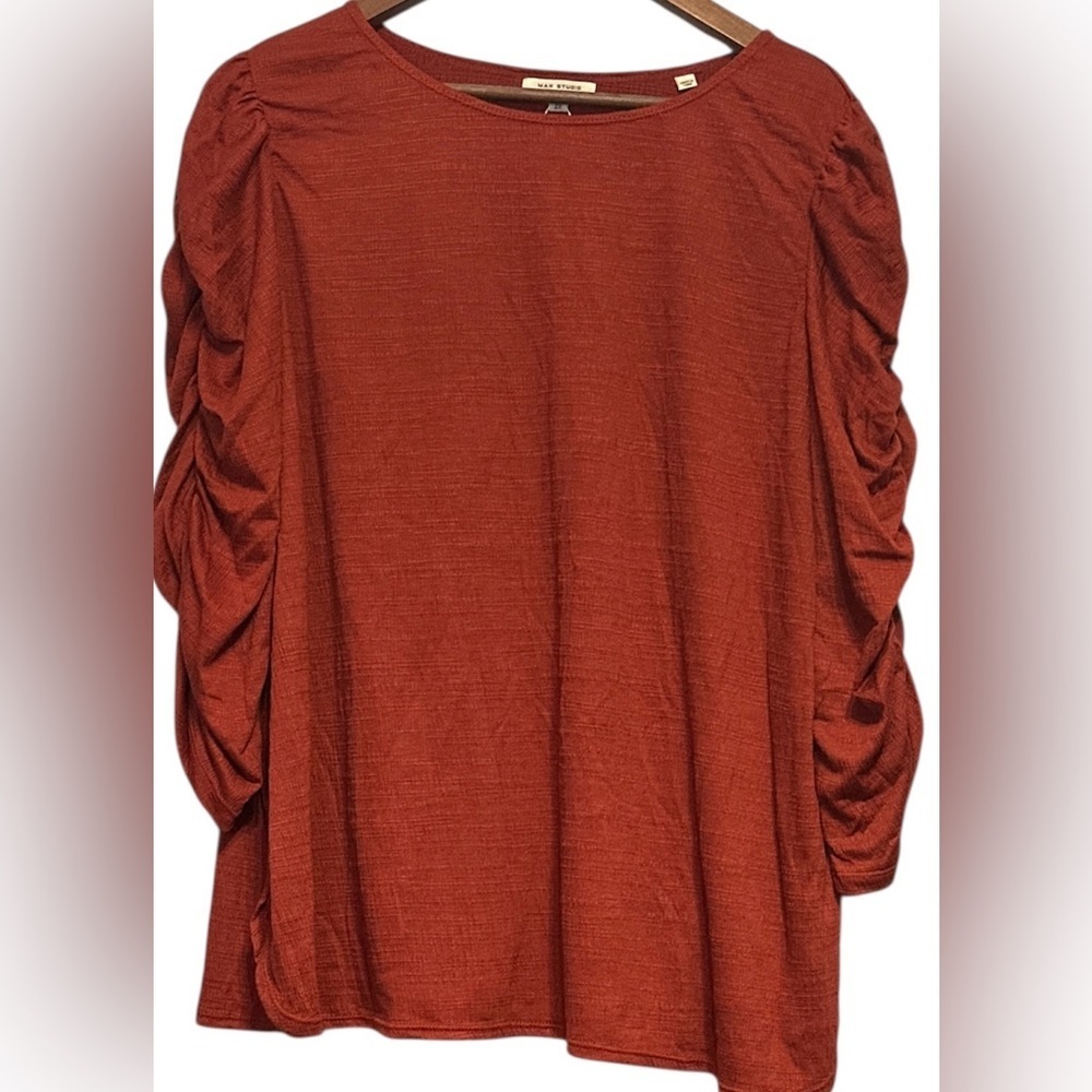 NWT Max Studio Rust/Terracotta Colored Blouse with Gathered Sleeves size 2X